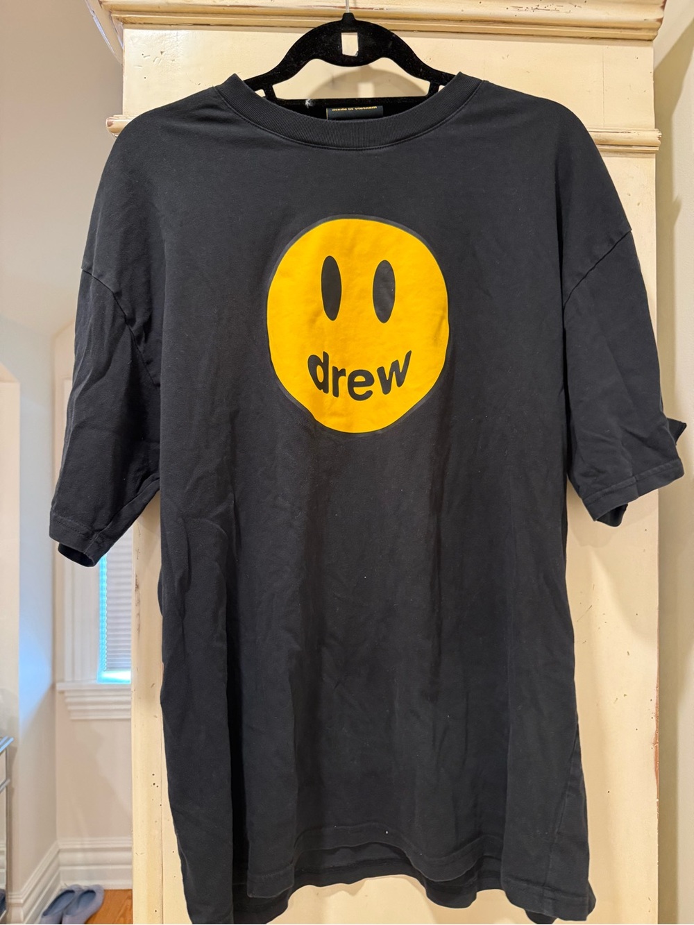 drew house Black Tee with Yellow Smiley Logo